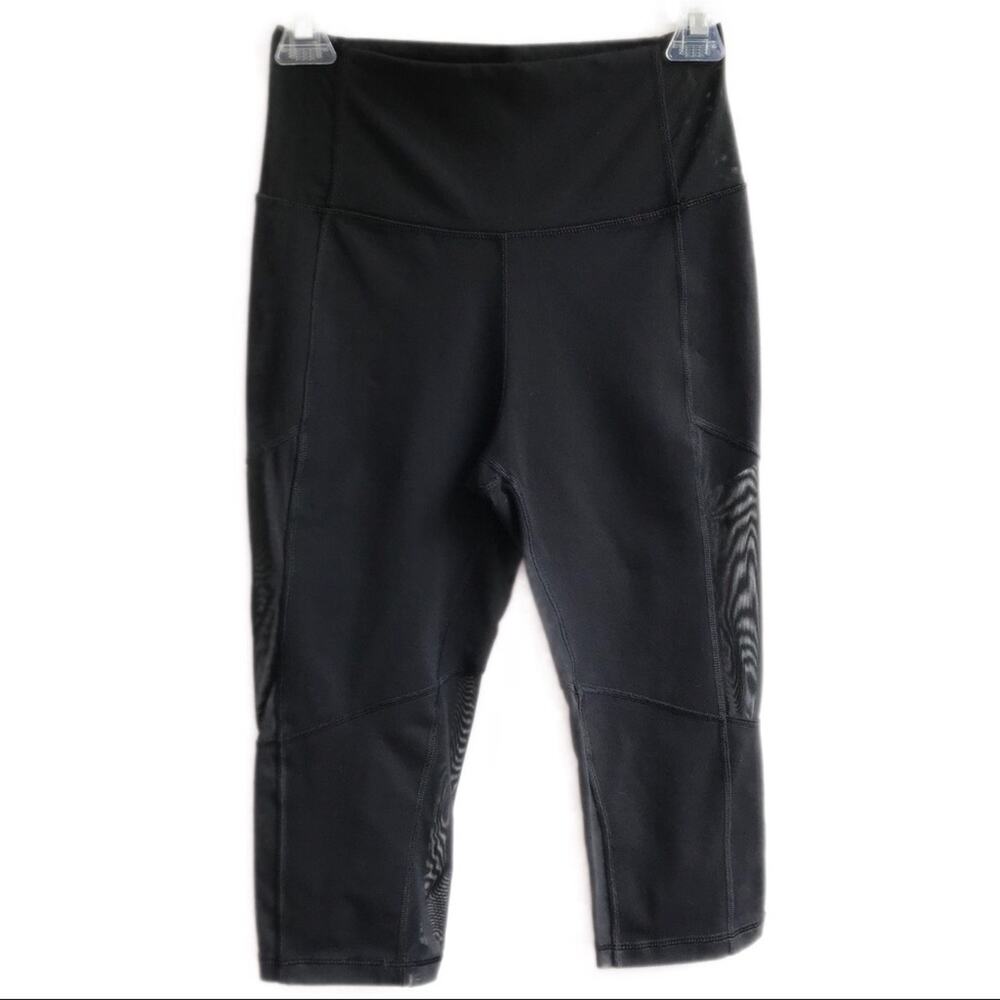Tna Black Mesh Panel Crop Capri Active Leggings Size Small Gym Run Yoga Pants